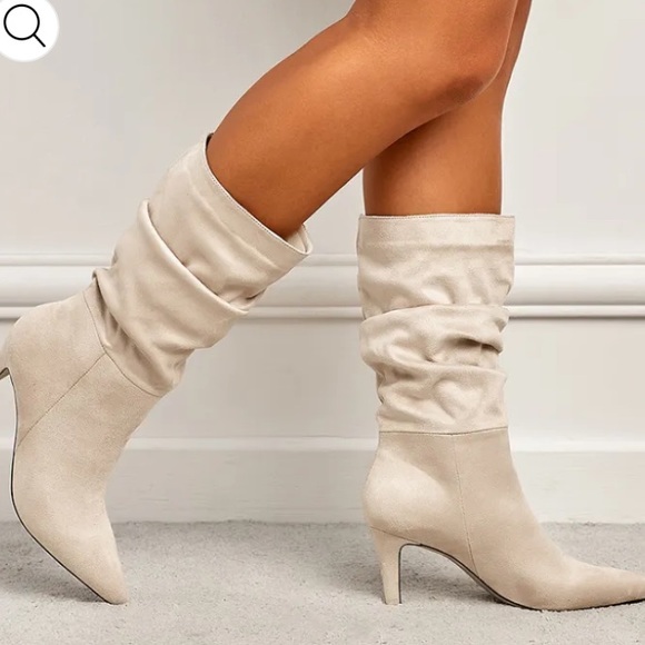 NWT Newbella Slouchy Ivory Heeled Suede‎ Boots - Picture 1 of 8